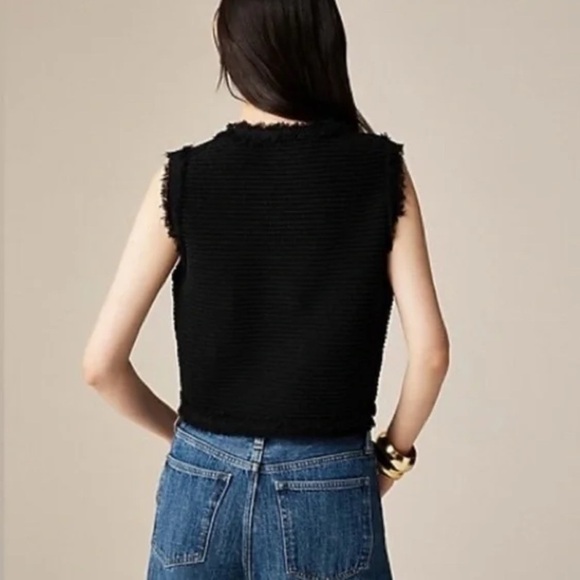 J Crew Black Textured Knit Boucle Vest with gold button detail Size XXL NWOT - Picture 2 of 9